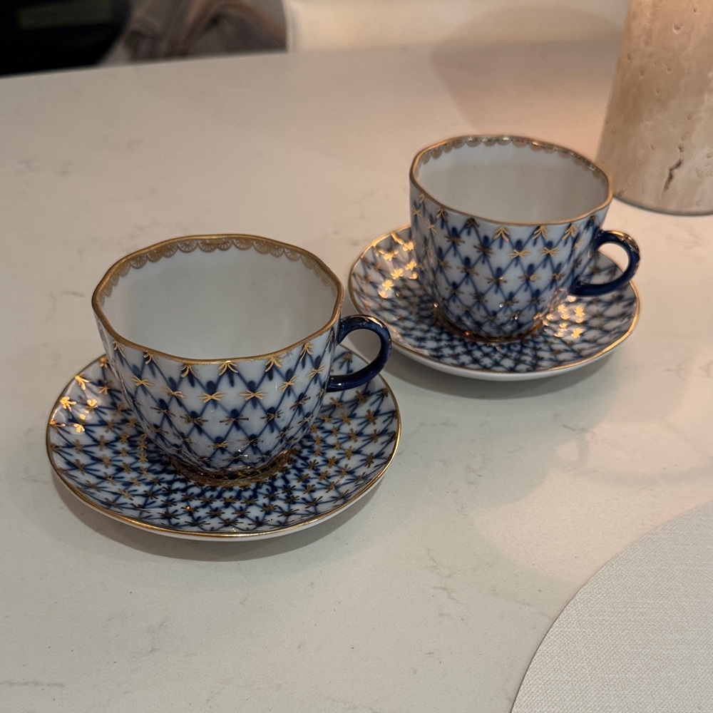 Lomonosov porcelain coblat Blue and Gold Teacup Set